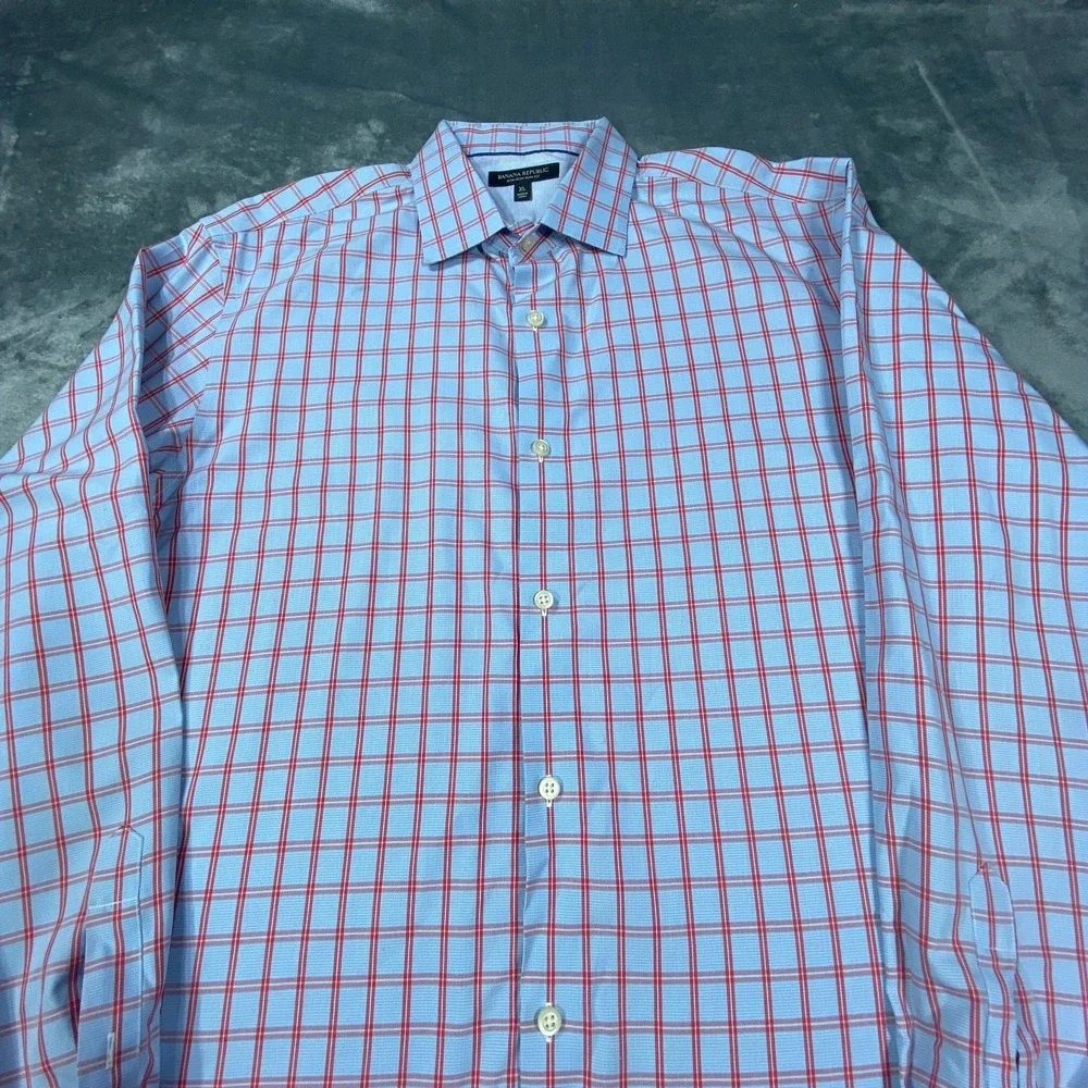 Banana Republic Dress Shirt Mens XL Slim Fit Non-Iron Cotton Long Sleeve Plaid